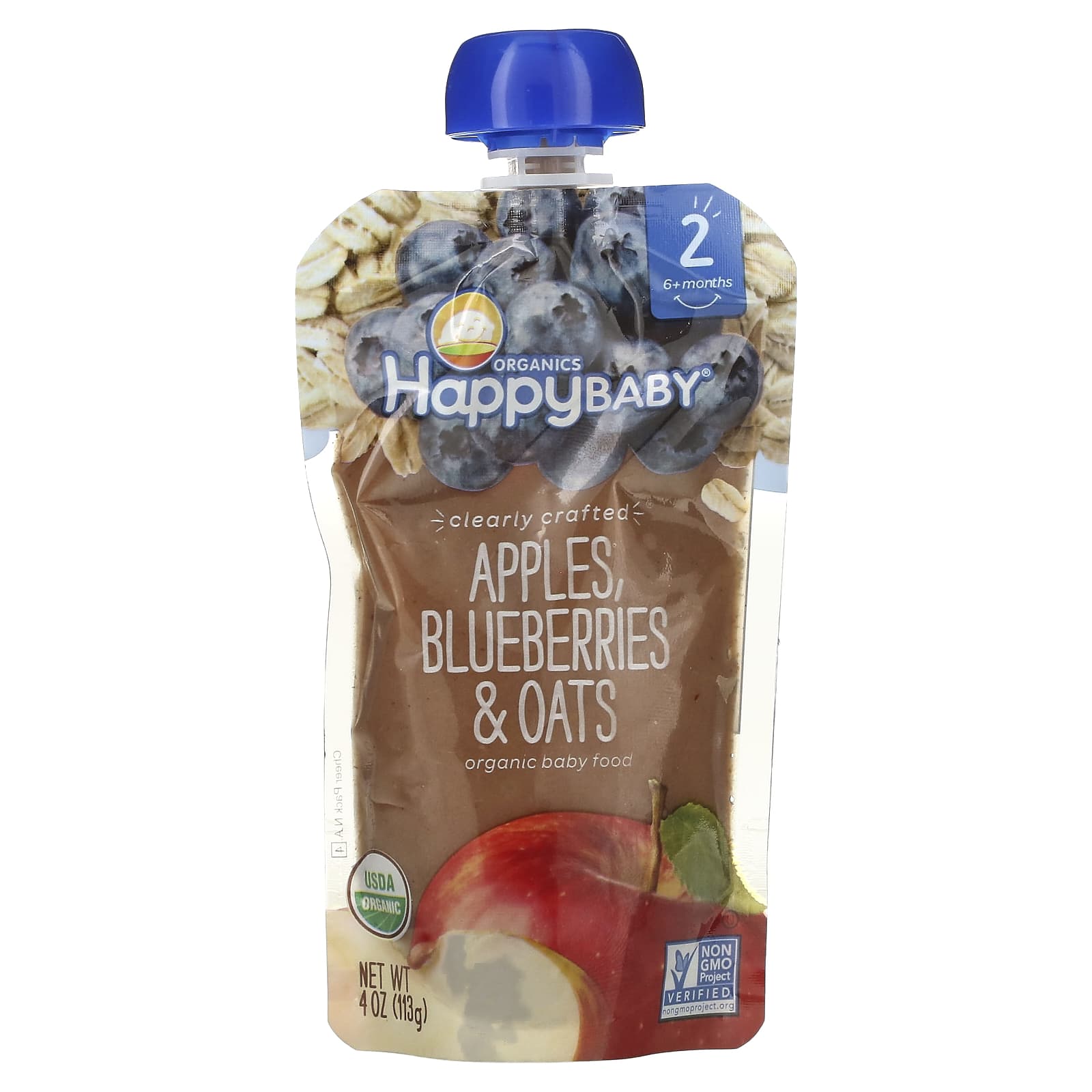 Organic Baby Food by Happy Family: Apples, Blueberries & Oats for 6+ Months - Image 1