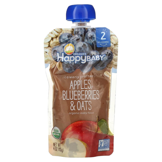 Organic Baby Food by Happy Family: Apples, Blueberries & Oats for 6+ Months - Image 1