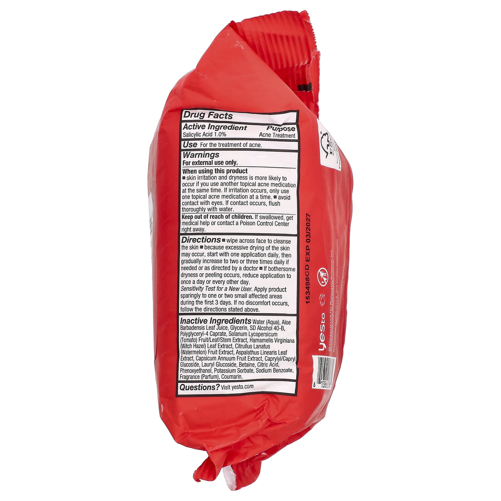 Yes To, Acne Fighting Facial Wipes, Tomatoes, 30 Wipes - Image 2