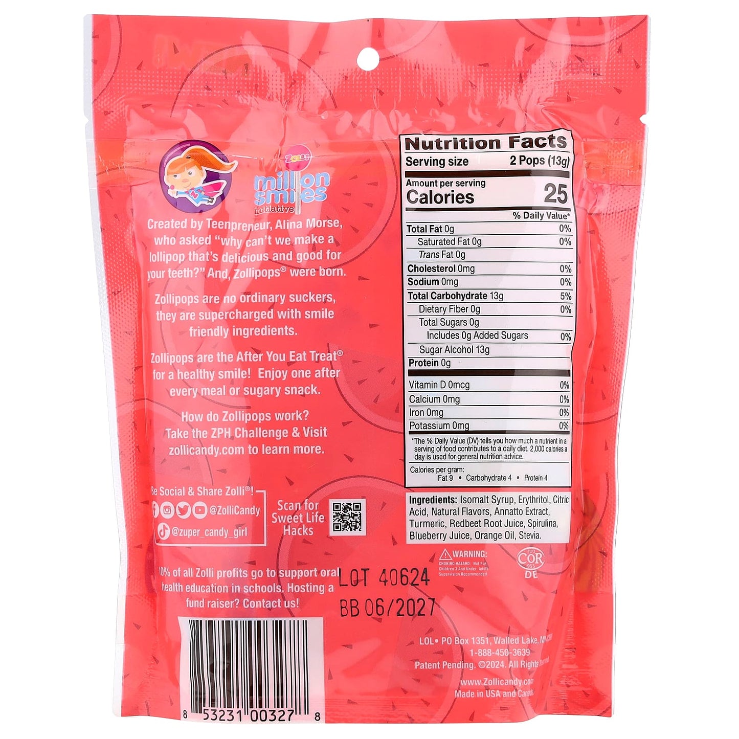 Zollipops, The Clean Teeth Pops, Watermelon, 3.1 oz (88 g) - Image 2