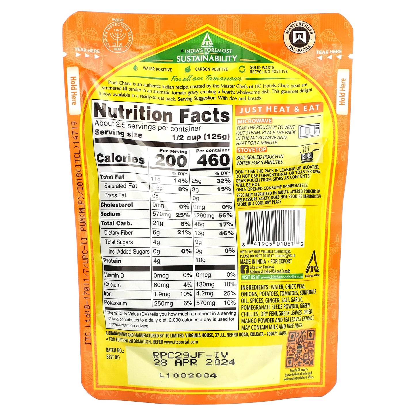 Kitchens of India, Pindi Chana, Chick Peas Curry, Mild, 10 oz (285 g) - Image 2