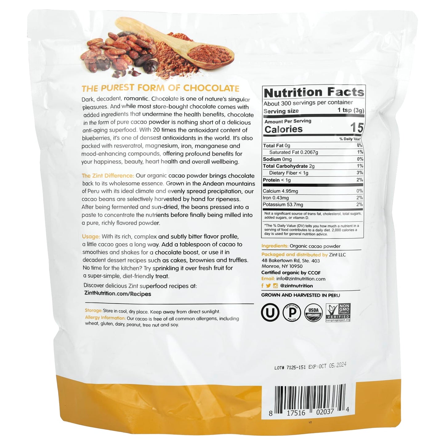 Zint, Pure Organic Powder, Cacao , 32 oz (907 g) - Image 2