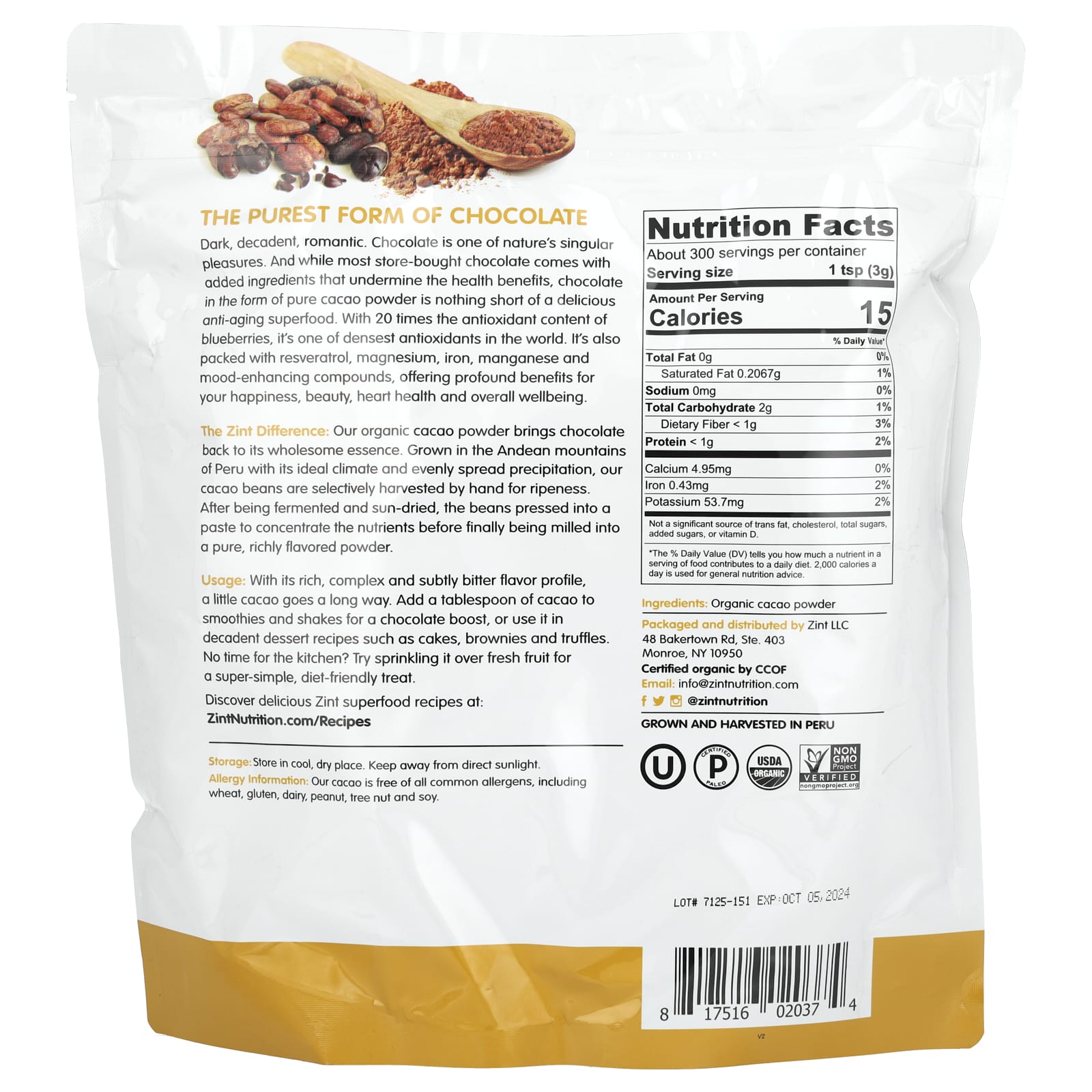 Zint, Pure Organic Powder, Cacao , 32 oz (907 g) - Image 2