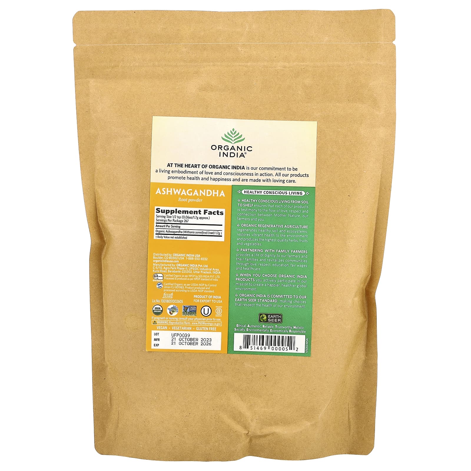 Organic India, Ashwagandha Root Powder, 16 oz (454 g) - Image 2