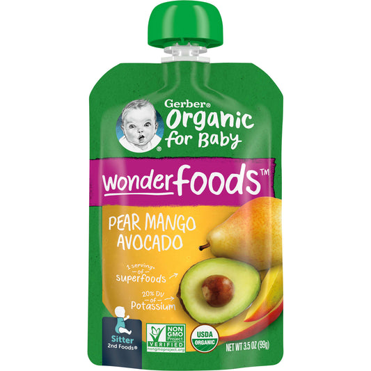 Gerber Organic 2nd Foods, Pouches, Pear, Mango & Avocado - 3.5 oz (99g) - Image 1