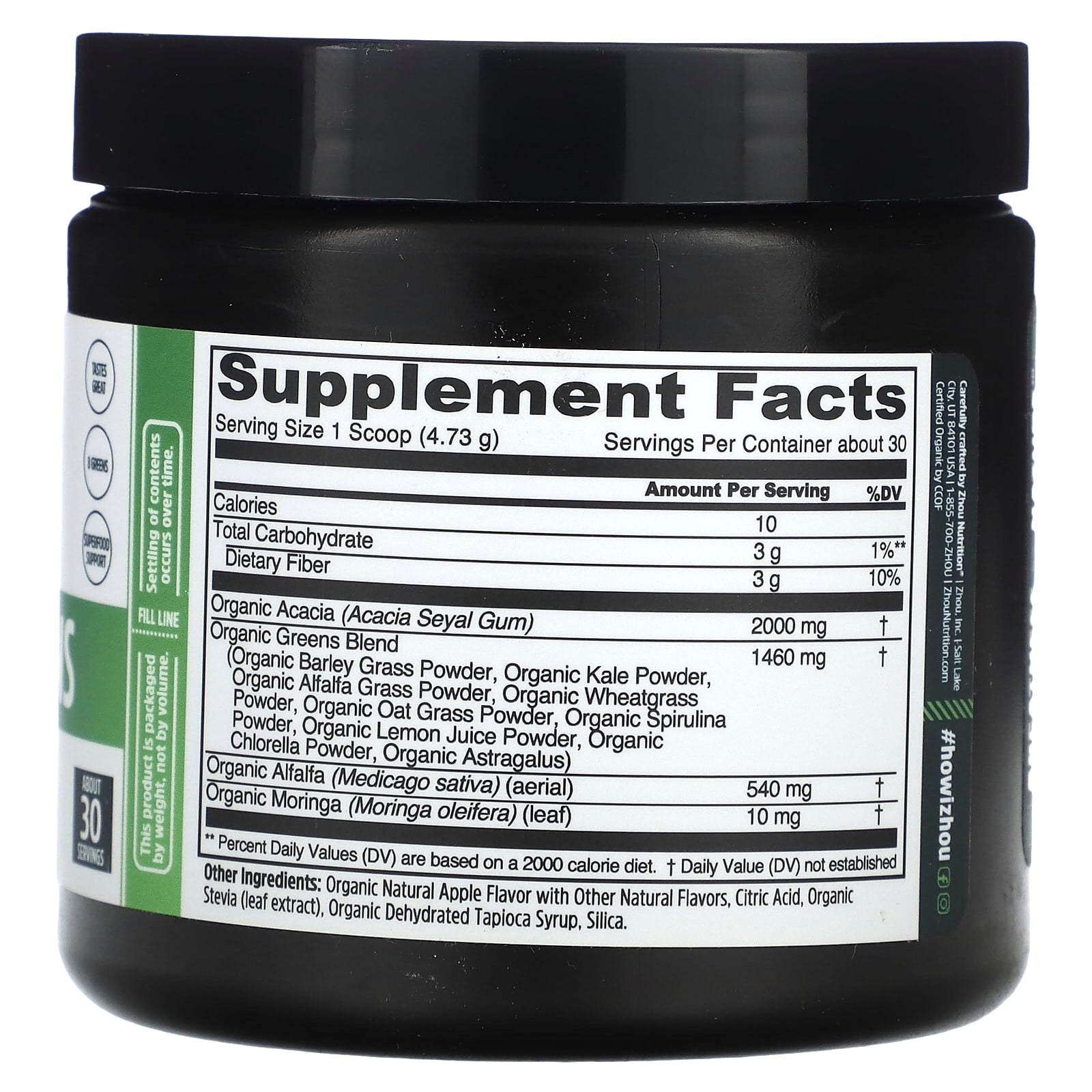 Zhou Nutrition, Organic Daily Greens, Green Apple, 5 oz (141.9 g) - Image 2