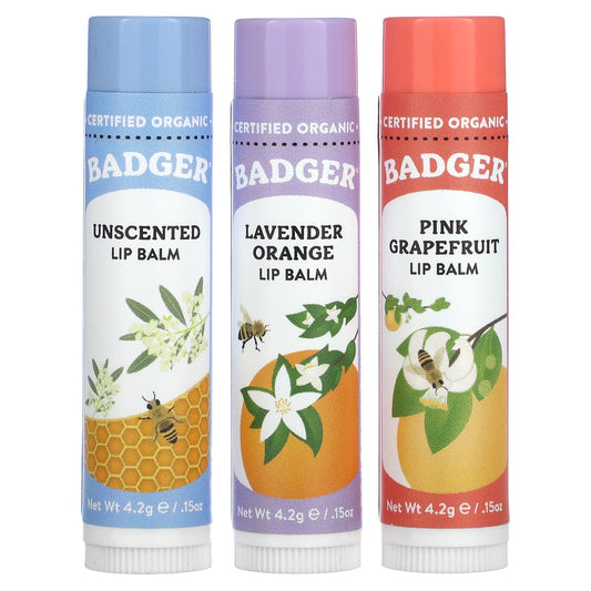 Badger Organic Lip Balm Set, 3 Piece, Cruelty Free, USDA Organic - Image 1