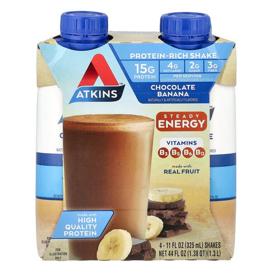 Atkins Protein-Rich Chocolate Banana Shake, 4 x 325ml - Image 1
