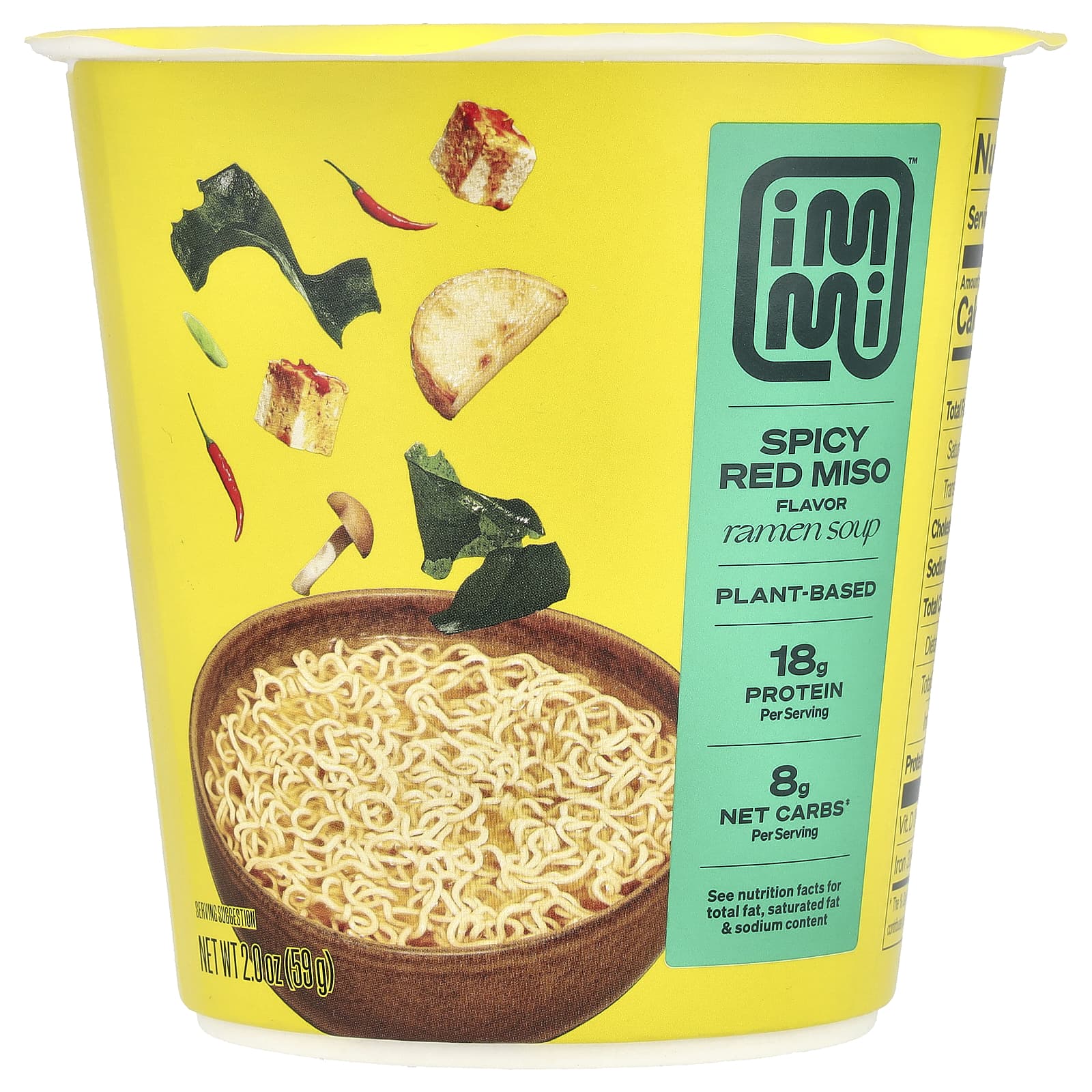 Immi Spicy Red Miso Cup Ramen Soup - Plant-Based, 18g Protein - Image 1