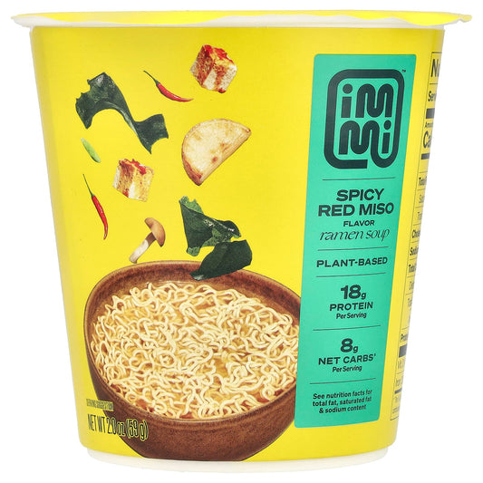 Immi Spicy Red Miso Cup Ramen Soup - Plant-Based, 18g Protein - Image 1