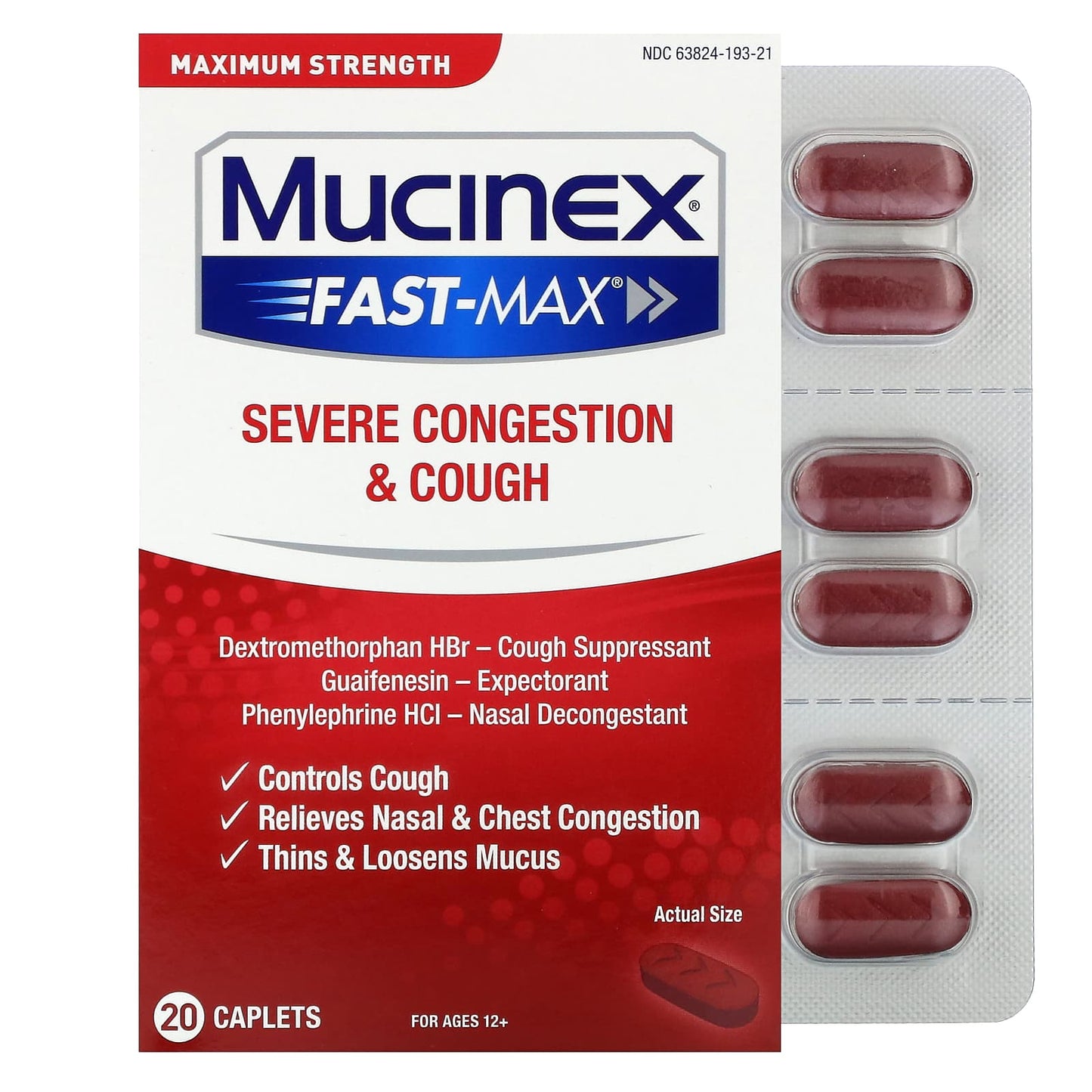 Mucinex Fast-Max, For Ages 12+, 20 Caplets - Image 1