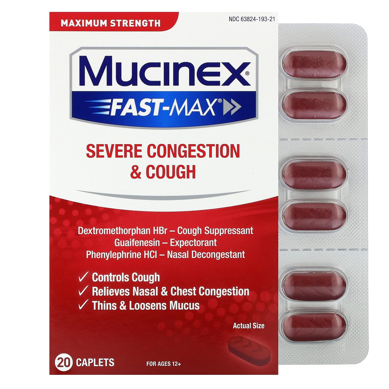 Mucinex Fast-Max, For Ages 12+, 20 Caplets - Image 1