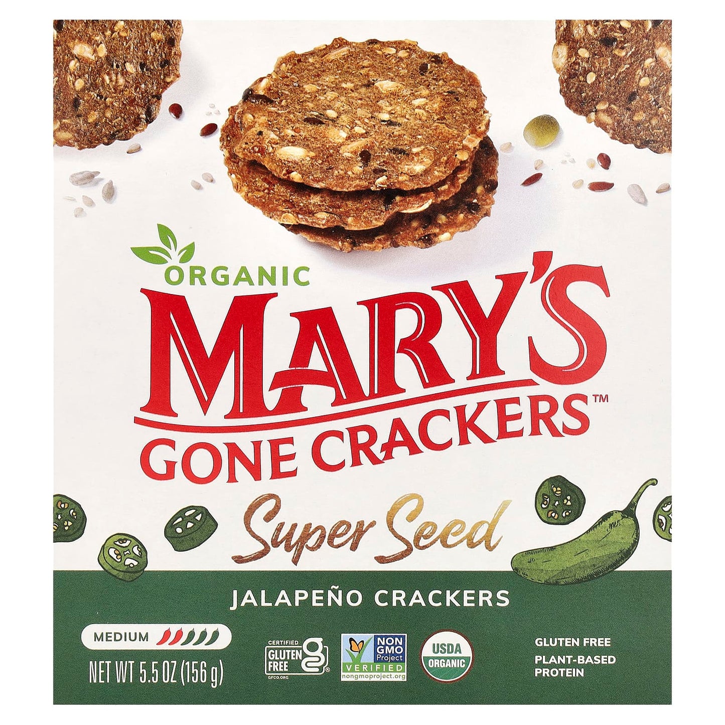 Mary's Gone Crackers, Organic Super Seed, Jalapeno Crackers, Medium, 5.5 oz (156 g) - Image 1