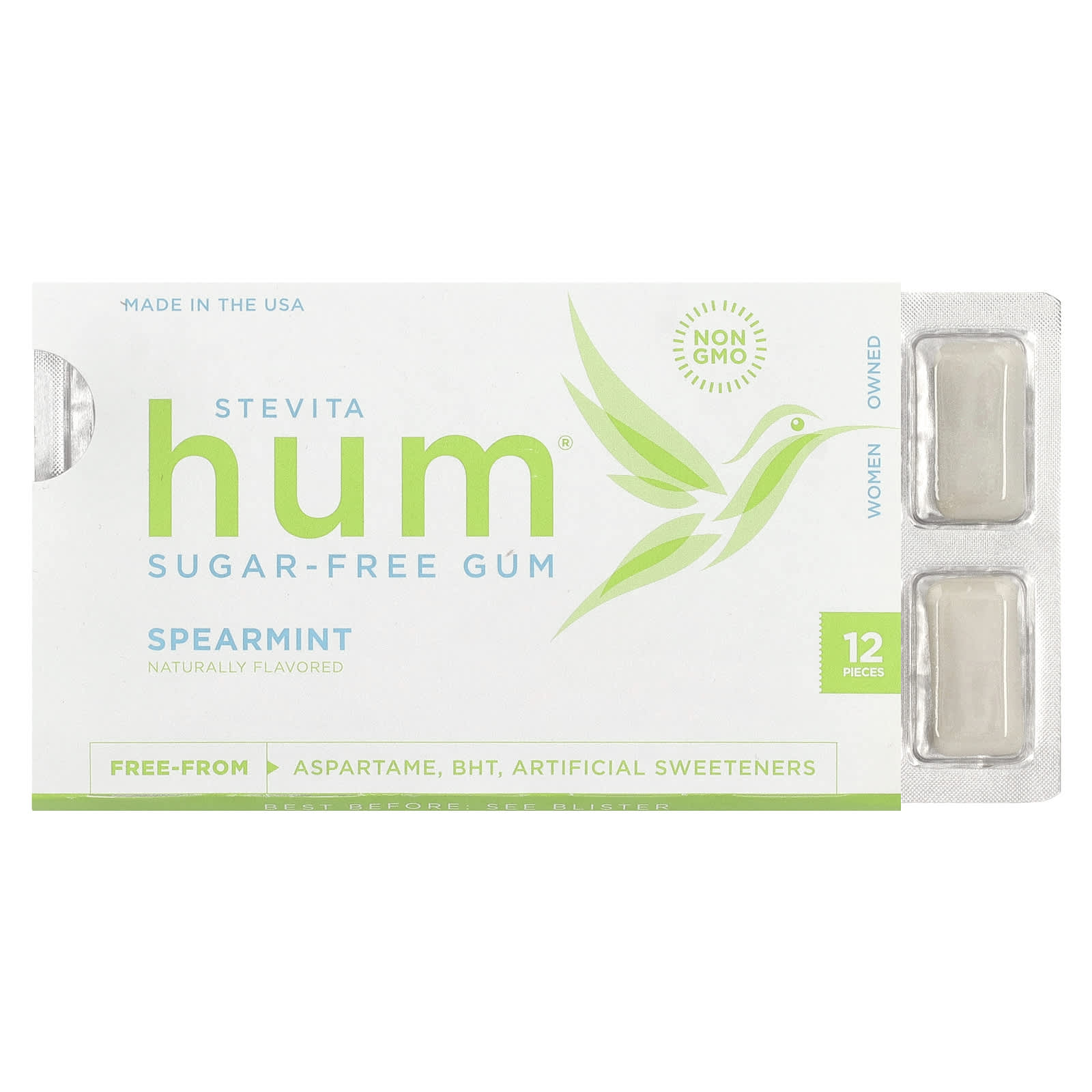 Stevita, Hum®, Sugar-Free Gum, Spearmint, 12 Pieces - Image 1