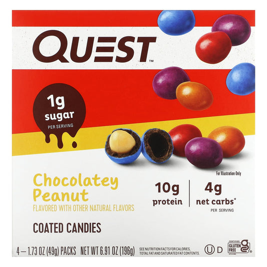 Quest Nutrition, Chocolatey Coated Peanut Candies, 4 Packs 1.73 oz (49 g) Each - Image 1