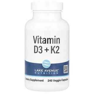 Lake Avenue Nutrition Vitamin D3 + K2 Supplements - 240 Veggie Capsules