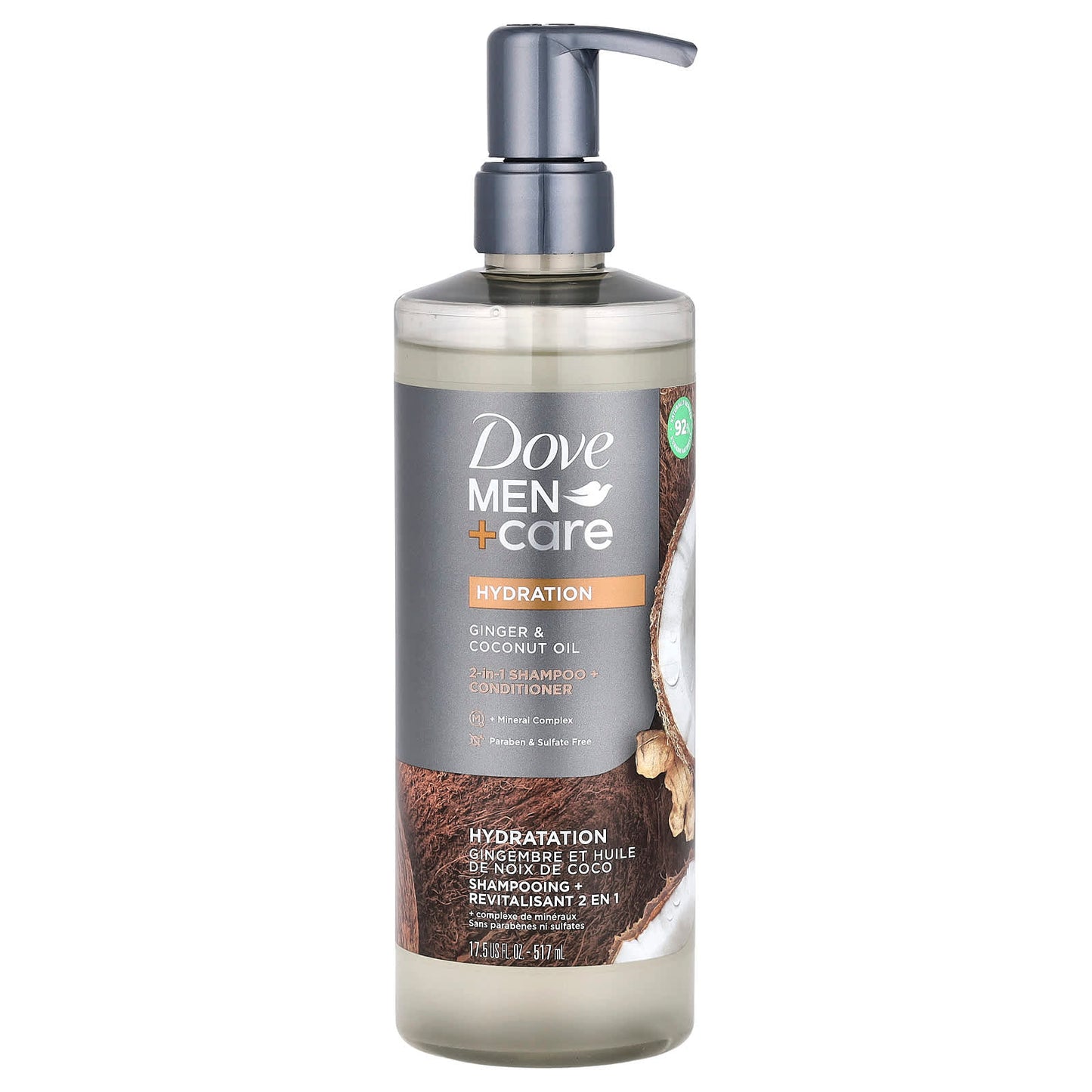 Dove Men+Care 2-in-1 Shampoo + Conditioner with Ginger & Coconut Oil - Image 1