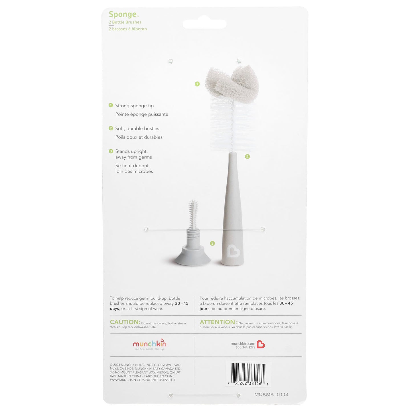 Munchkin, Sponge™, Bottle Brushes, Sage, 2 Count - Image 2