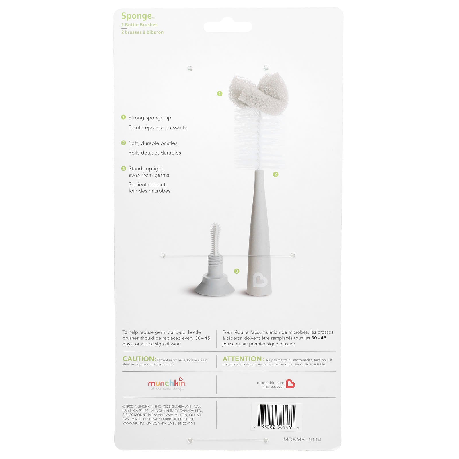 Munchkin, Sponge™, Bottle Brushes, Sage, 2 Count - Image 2