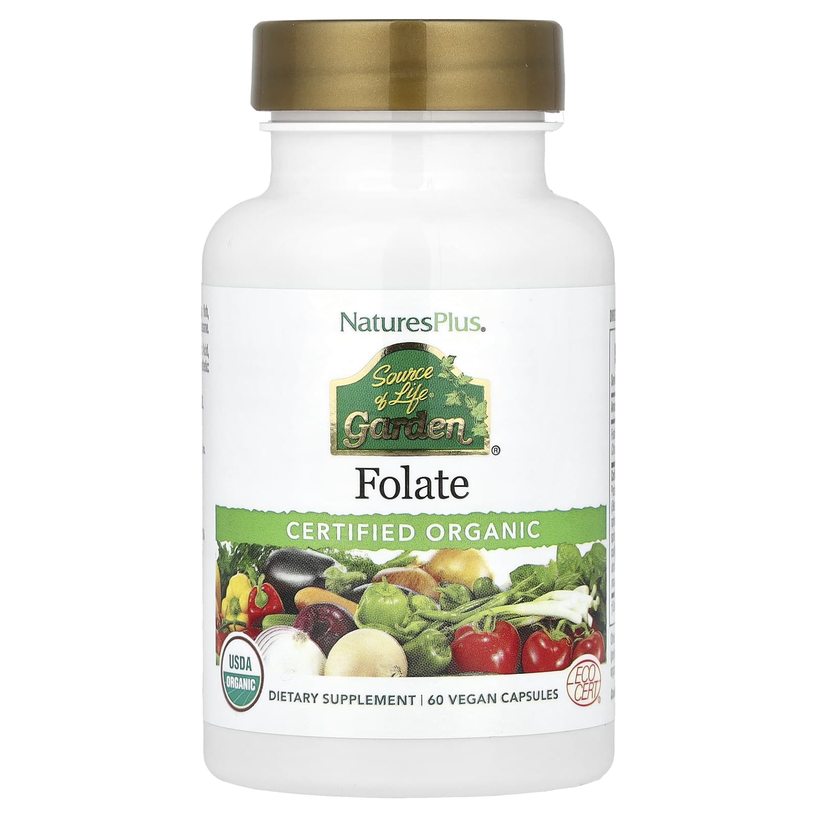 NaturesPlus, Source of Life®, Garden, Folate, 60 Vegan Capsules - Image 1