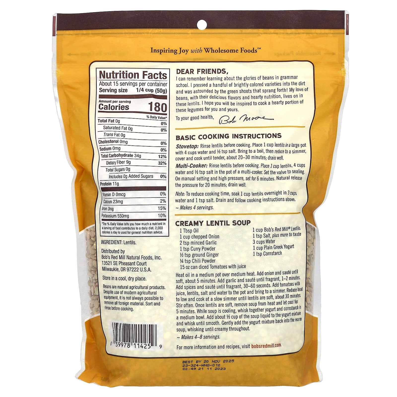 Brown Lentils by Bob's Red Mill - High Fiber, Non-GMO - 27 oz - Image 2