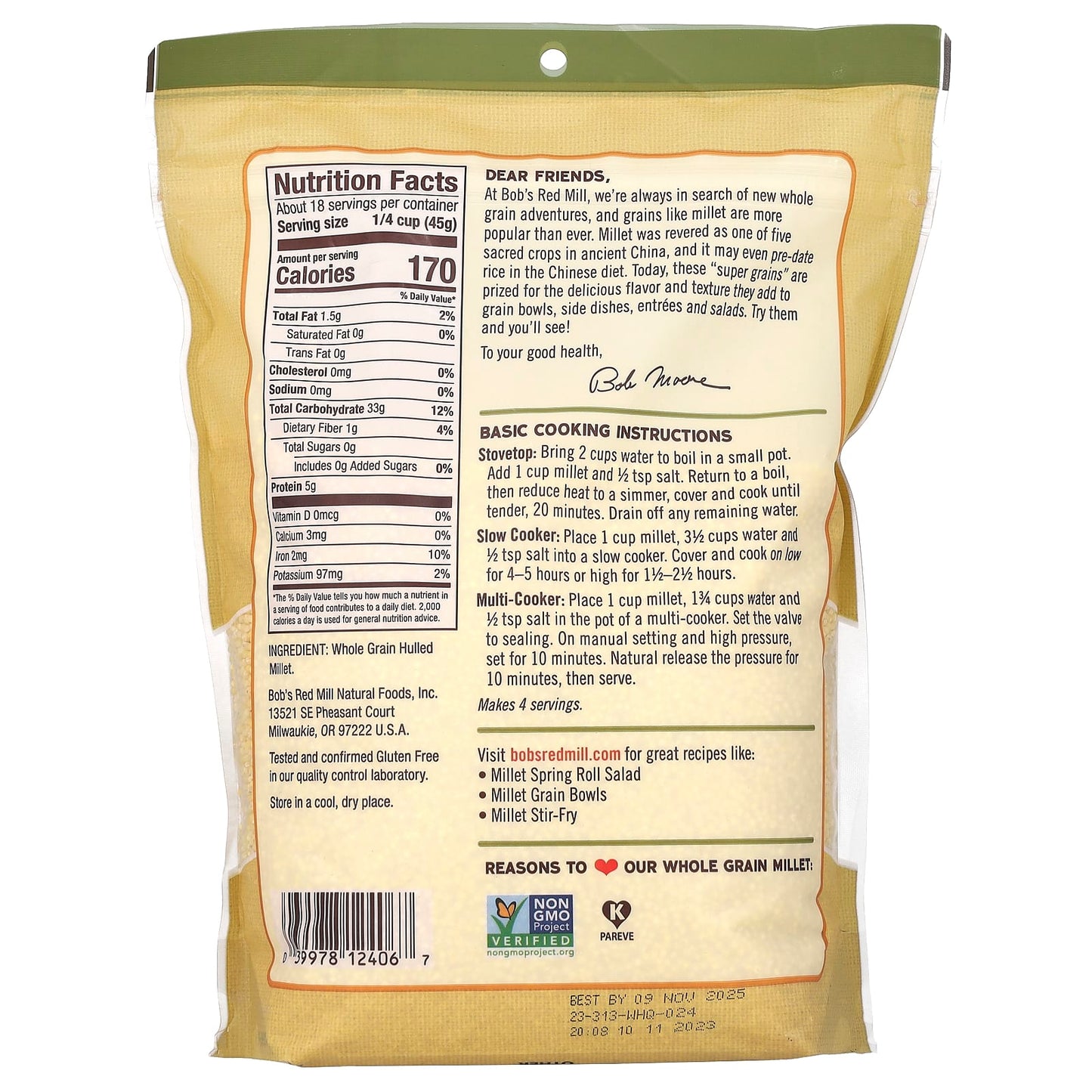 Bob's Red Mill Whole Grain Millet, Gluten-Free, 28 oz (794 g) - Image 2