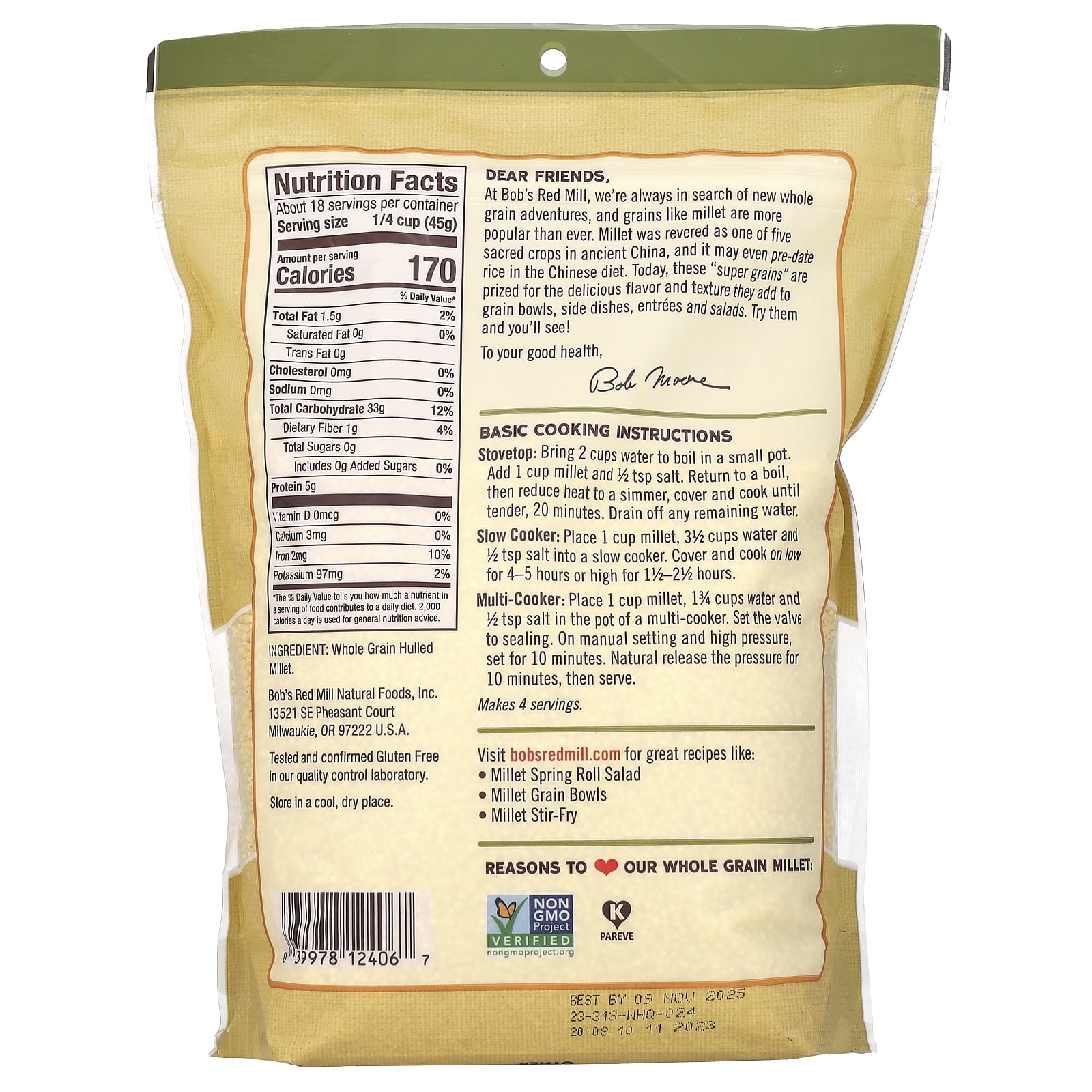 Bob's Red Mill Whole Grain Millet, Gluten-Free, 28 oz (794 g) - Image 2