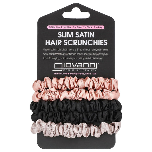Giovanni Slim Satin Hair Scrunchies Set - Blush, Black, Gray - Image 1