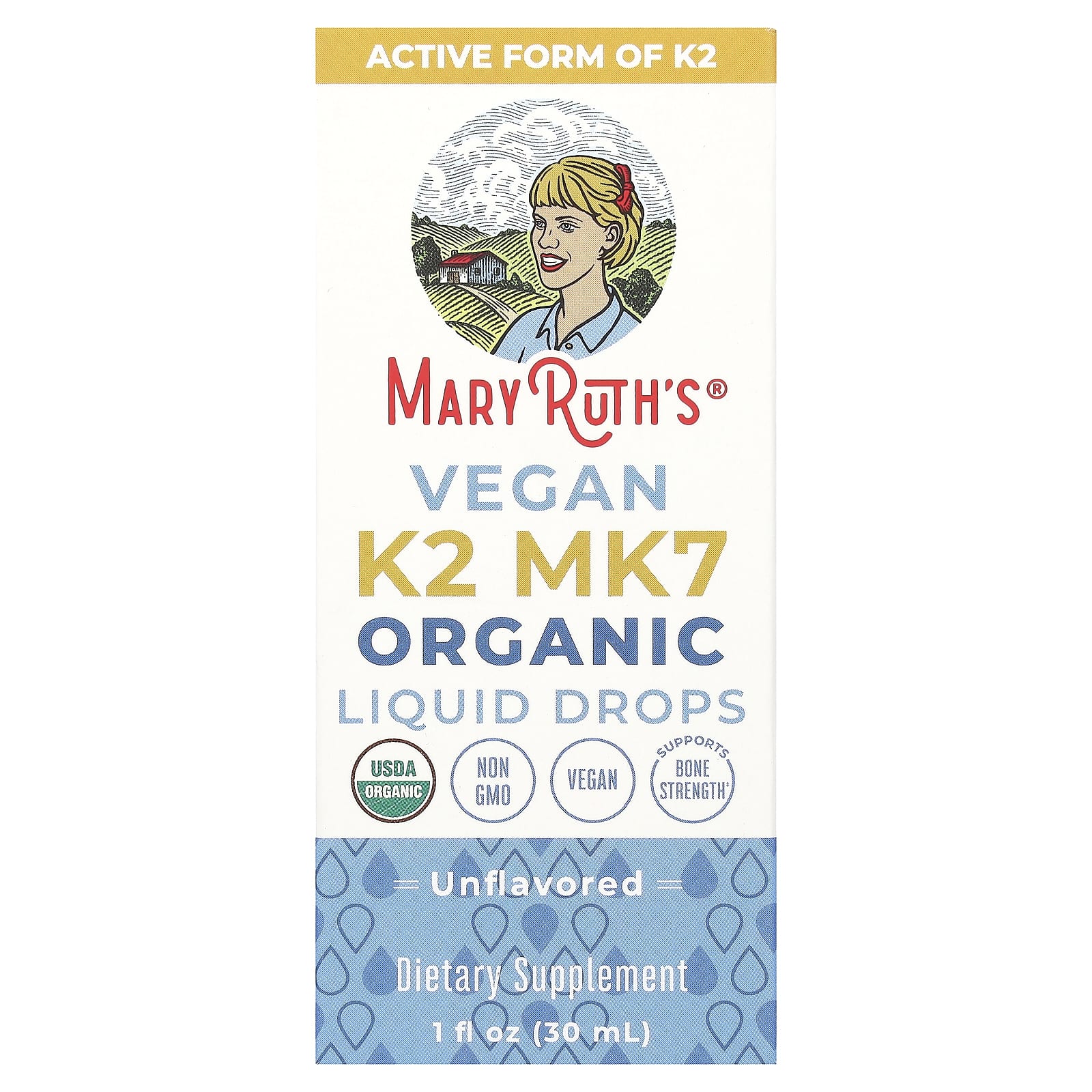 MaryRuth's, Organic Vegan K2 MK7 Liquid Drops, Unflavored, 1 fl oz (30 ml) - Image 1