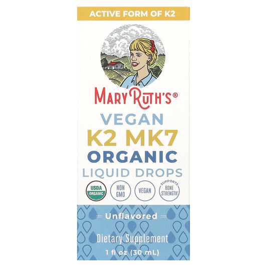 MaryRuth's, Organic Vegan K2 MK7 Liquid Drops, Unflavored, 1 fl oz (30 ml) - Image 1