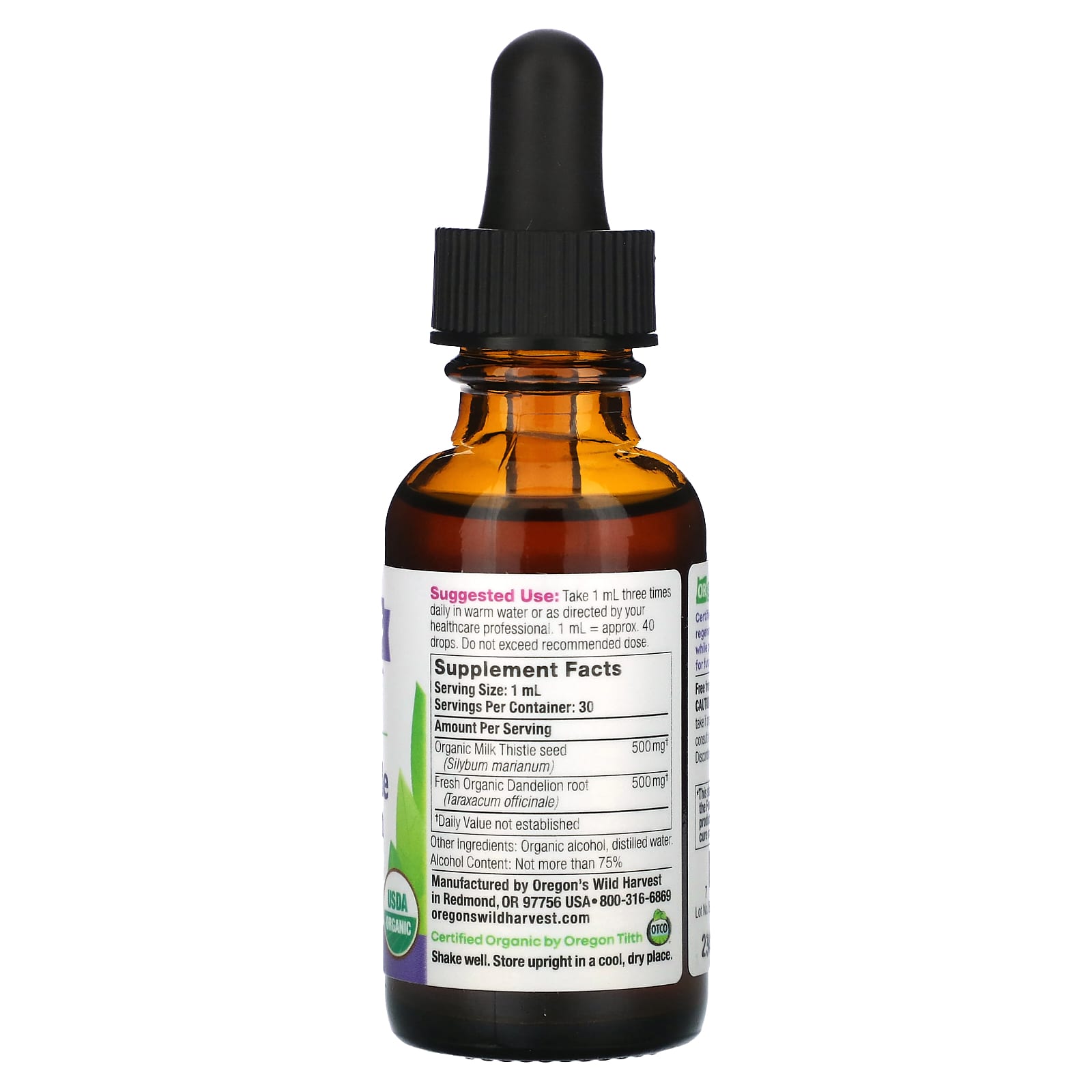 Oregon's Wild Harvest, Organic Milk Thistle Dandelion Extract, 1 fl oz (30 ml) - Image 2