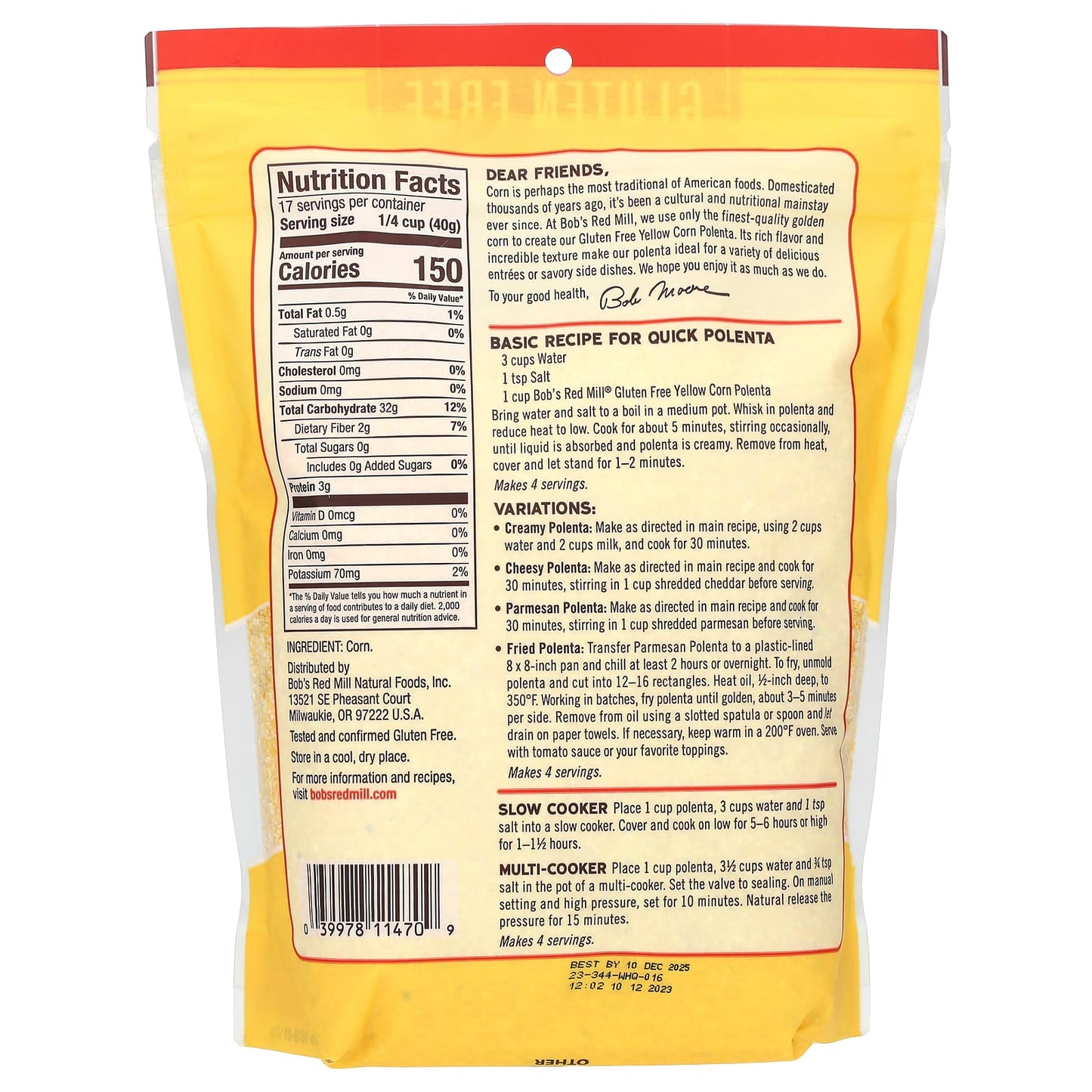Gluten-Free Yellow Corn Polenta by Bob's Red Mill - 24 oz - Image 2