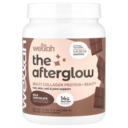 Wellah, The Afterglow, Multi Collagen Protein + Beauty, Milk Chocolate, 1.3 lb (588 g) - Image 1