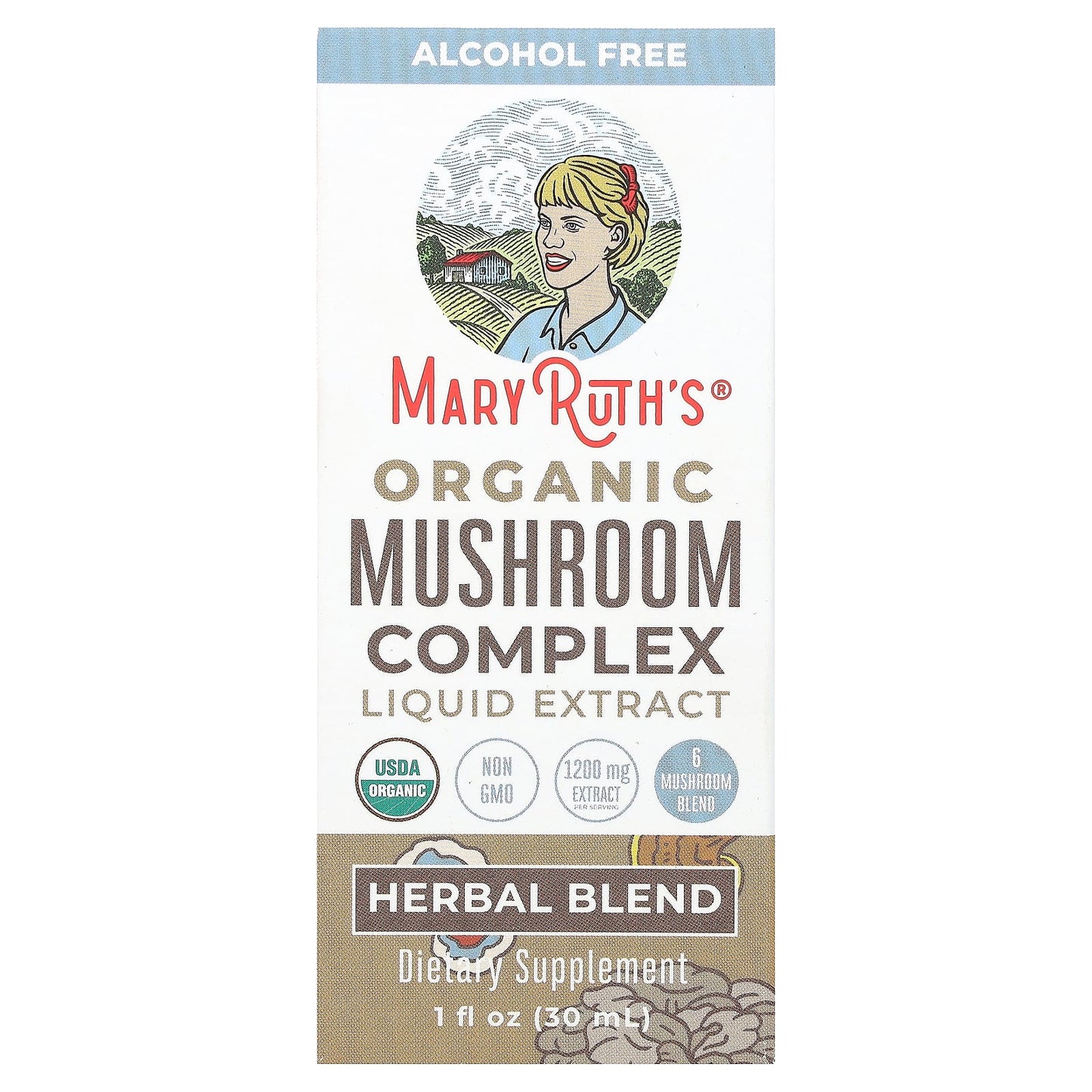 MaryRuth's, Organic Mushroom Complex Liquid Extract, Alcohol Free, 1,200 mg, 1 fl oz (30 ml) - Image 1