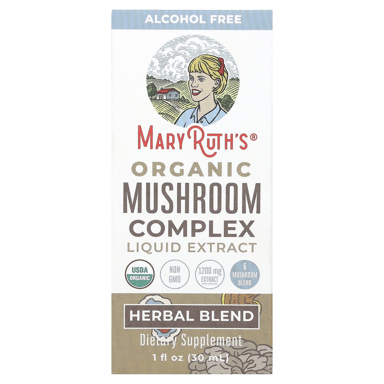 MaryRuth's, Organic Mushroom Complex Liquid Extract, Alcohol Free, 1,200 mg, 1 fl oz (30 ml) - Image 1