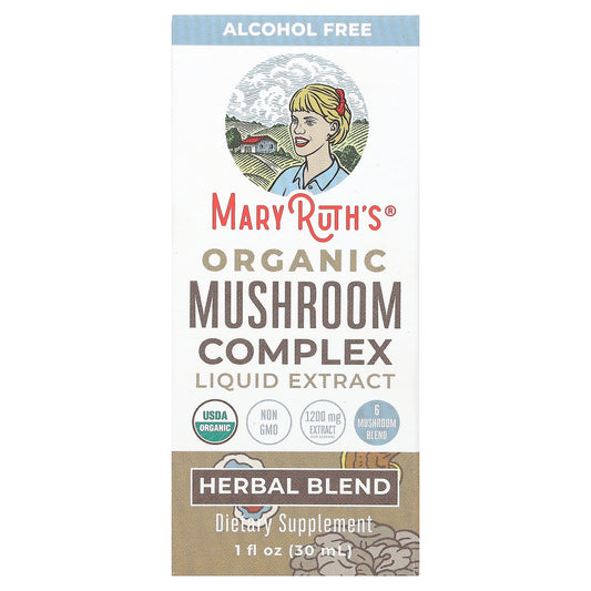 MaryRuth's, Organic Mushroom Complex Liquid Extract, Alcohol Free, 1,200 mg, 1 fl oz (30 ml) - Image 1