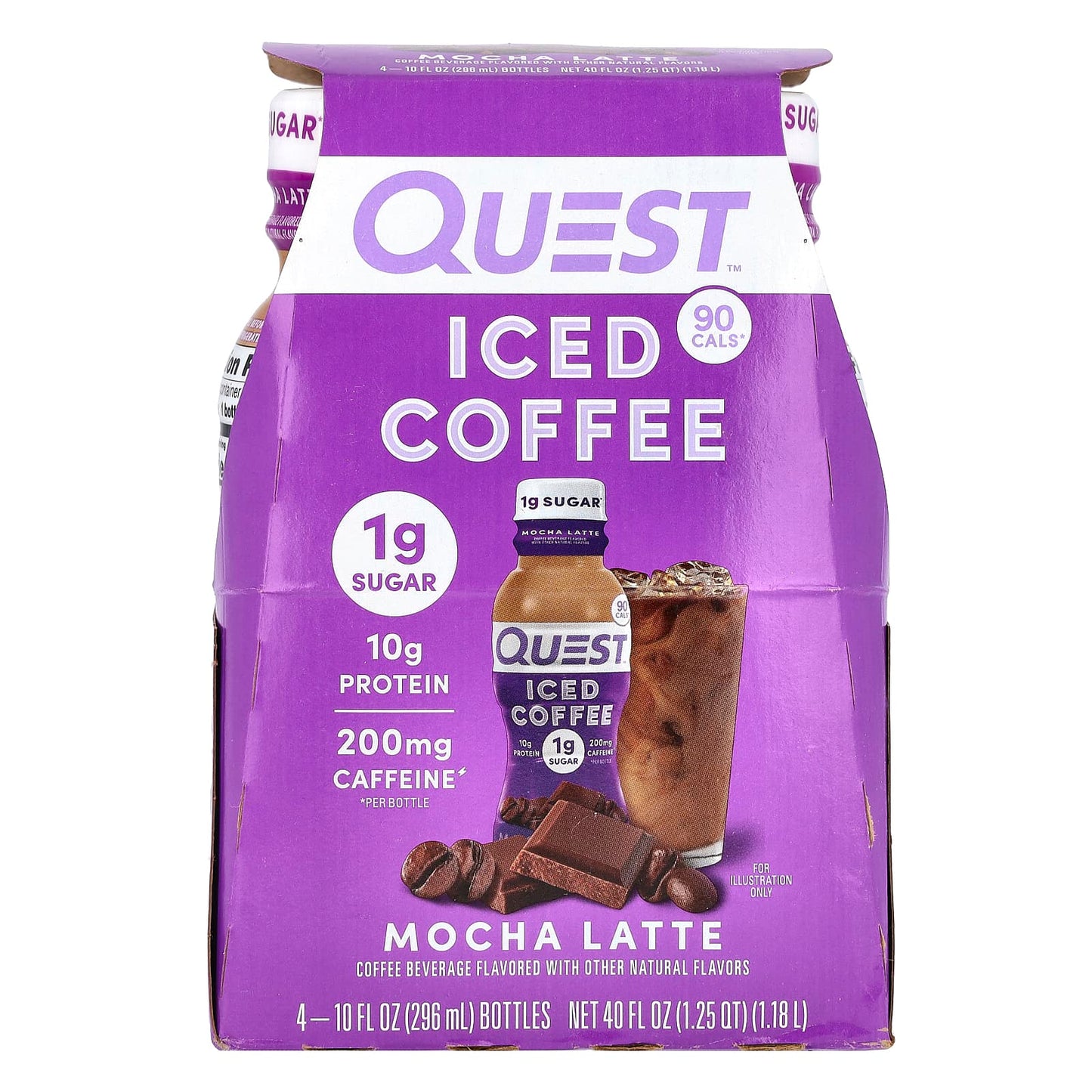 Quest Nutrition, Iced Coffee, Mocha Latte, 4 Bottles, 10 fl oz (296 ml) Each - Image 1