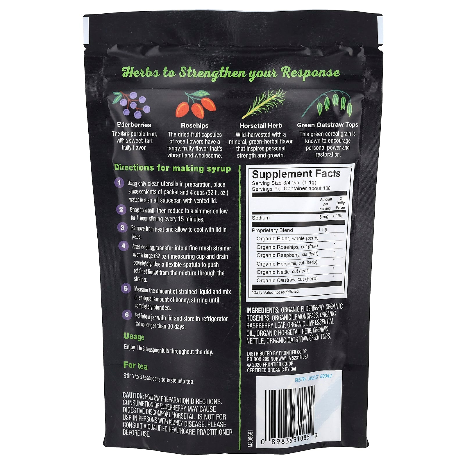 Frontier Co-op, Organic Elderberry & Herbal Blend For Making Syrup, Strength Blend, 4.23 oz (120 g)