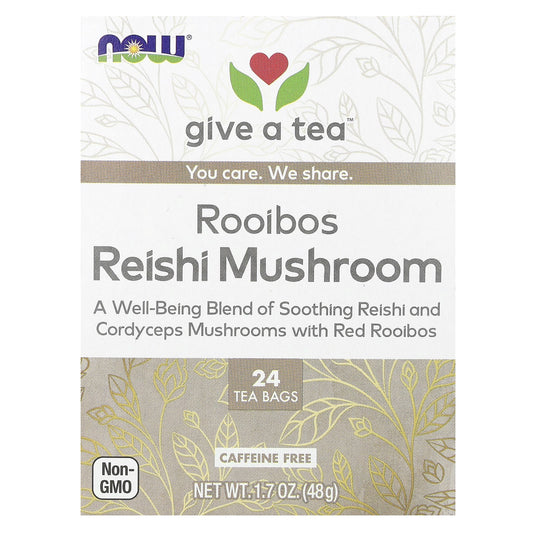 NOW Foods, Rooibos Reishi Mushroom Tea, Caffeine Free, 24 Tea Bags, 1.7 oz (48 g) - Image 1