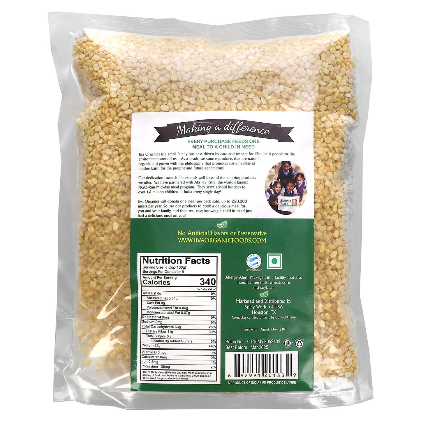 Organic Yellow Moong Dal by Jiva Organics - 2 lbs, USDA Certified - Image 2
