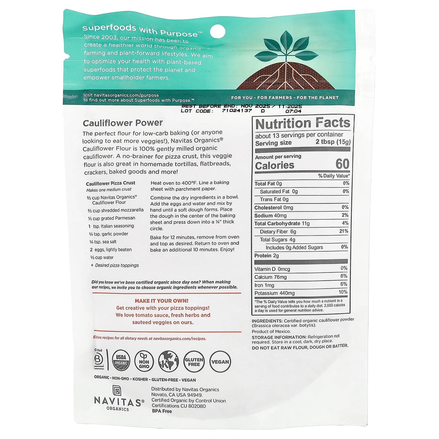 Navitas Organics, Organic Cauliflower Flour, 7 oz (198 g) - Image 2