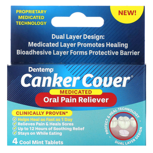 Dentemp Canker Cover - Medicated Oral Pain Relief with 4 Cool Mint Tablets - Image 1