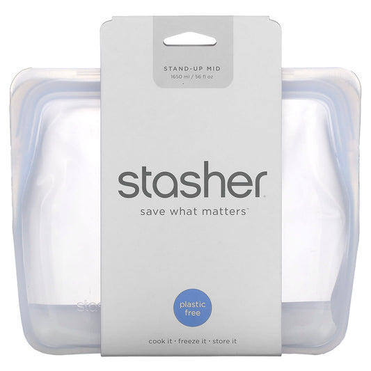 Stasher, Reusable Silicone Food Bag, Stand Up Mid, Clear, 56 fl oz (1,650 ml) - Image 1