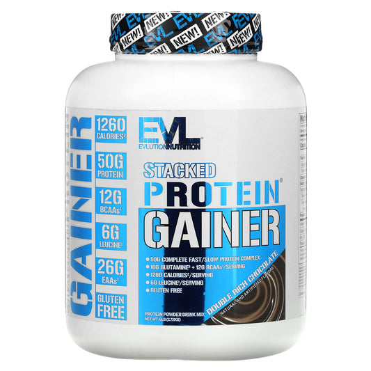 EVLution Nutrition Stacked Protein Gainer Double Rich Chocolate 6 lbs - Image 1