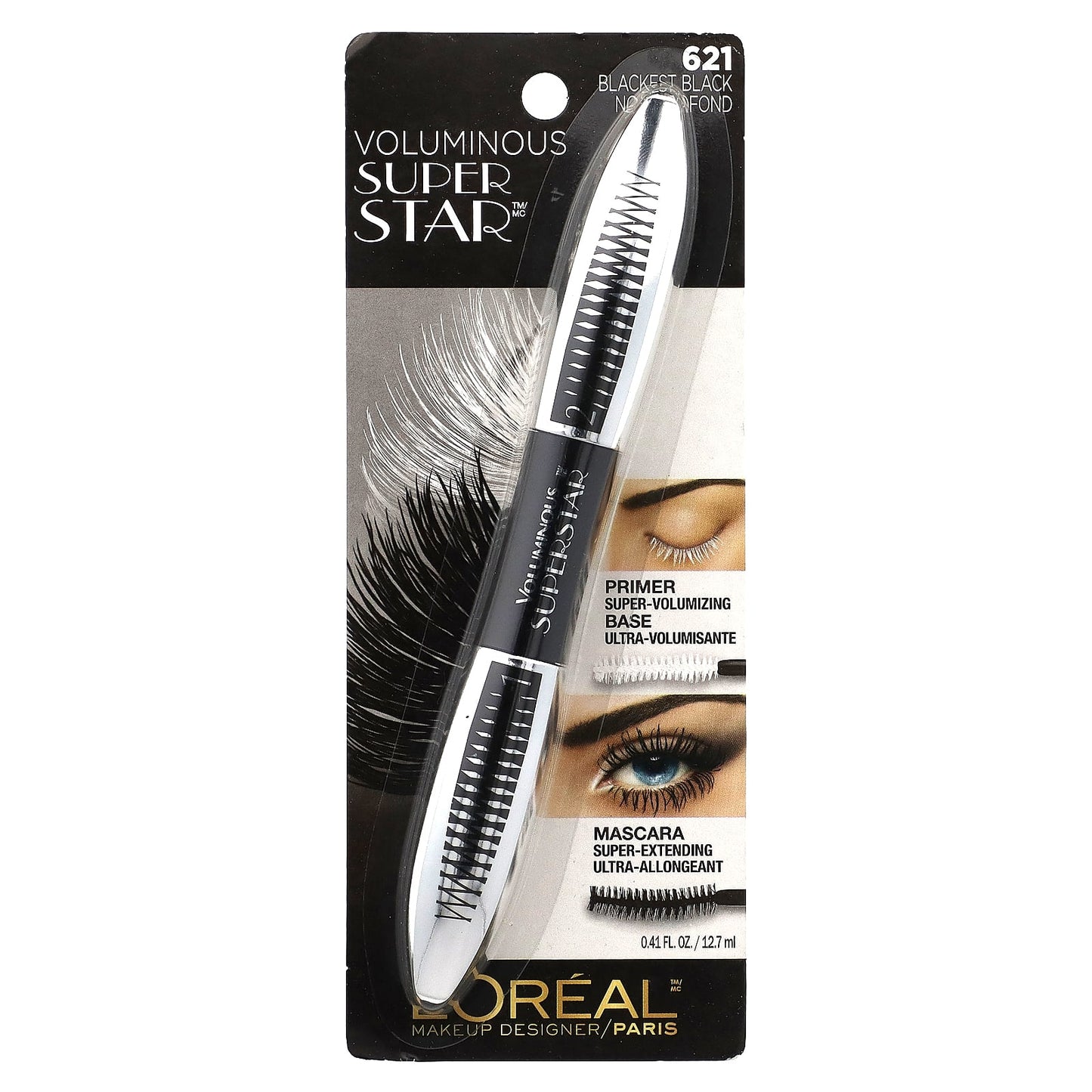 L'Oréal, Voluminous, Superstar Mascara, 621 Blackest Black, 0.41 fl oz (12.7 ml) - Image 2