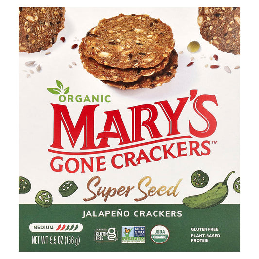 Mary's Gone Crackers, Organic Super Seed, Jalapeno Crackers, Medium, 5.5 oz (156 g) - Image 1