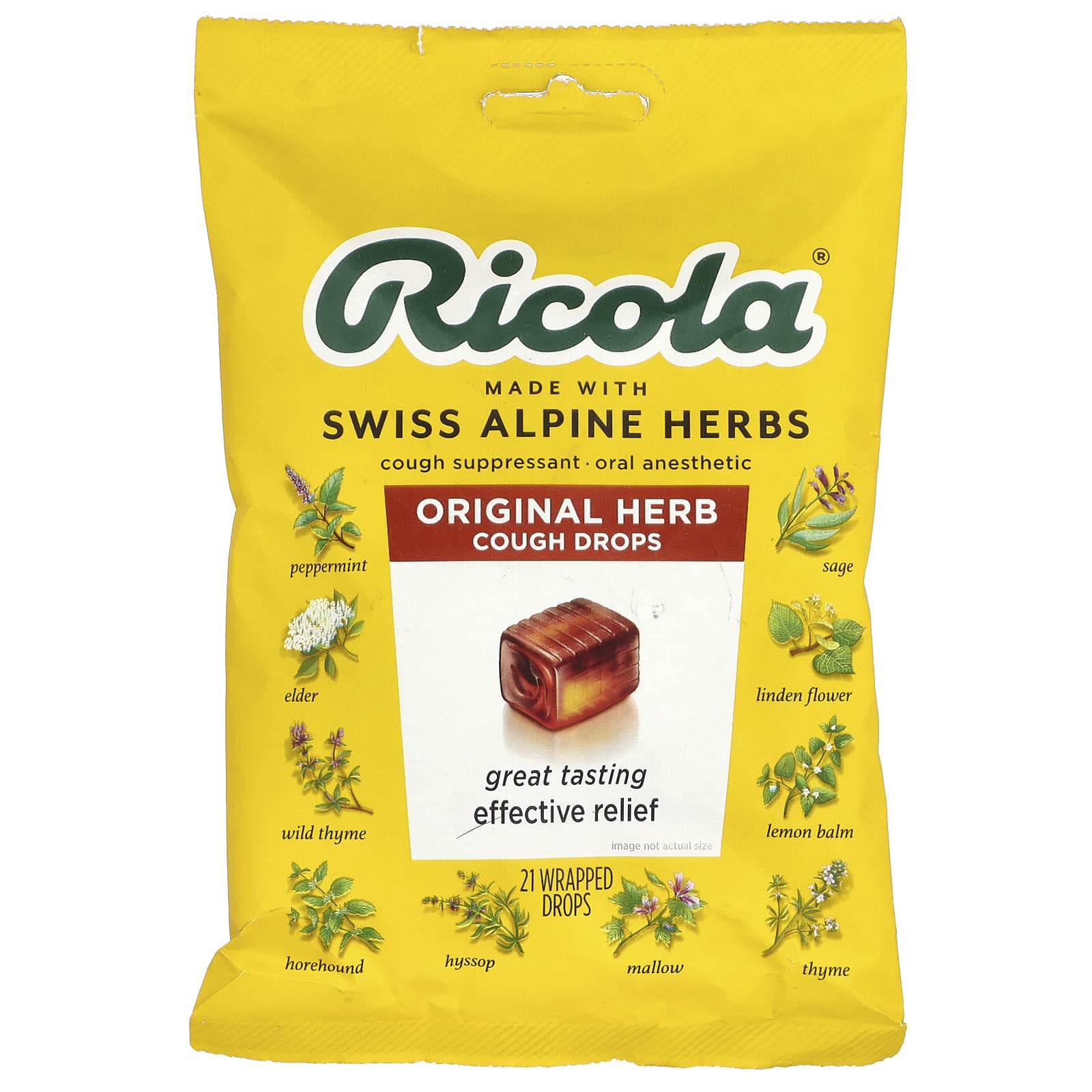 Ricola, Original Herb Cough Drops, 21 Wrapped Drops - Image 1