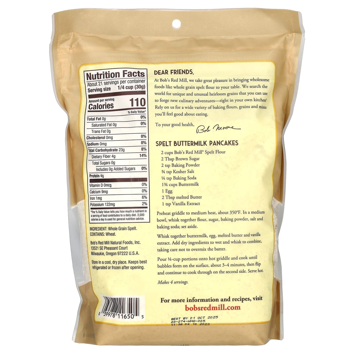 Whole Grain Spelt Flour by Bob's Red Mill - 22 oz (624g) - Image 2