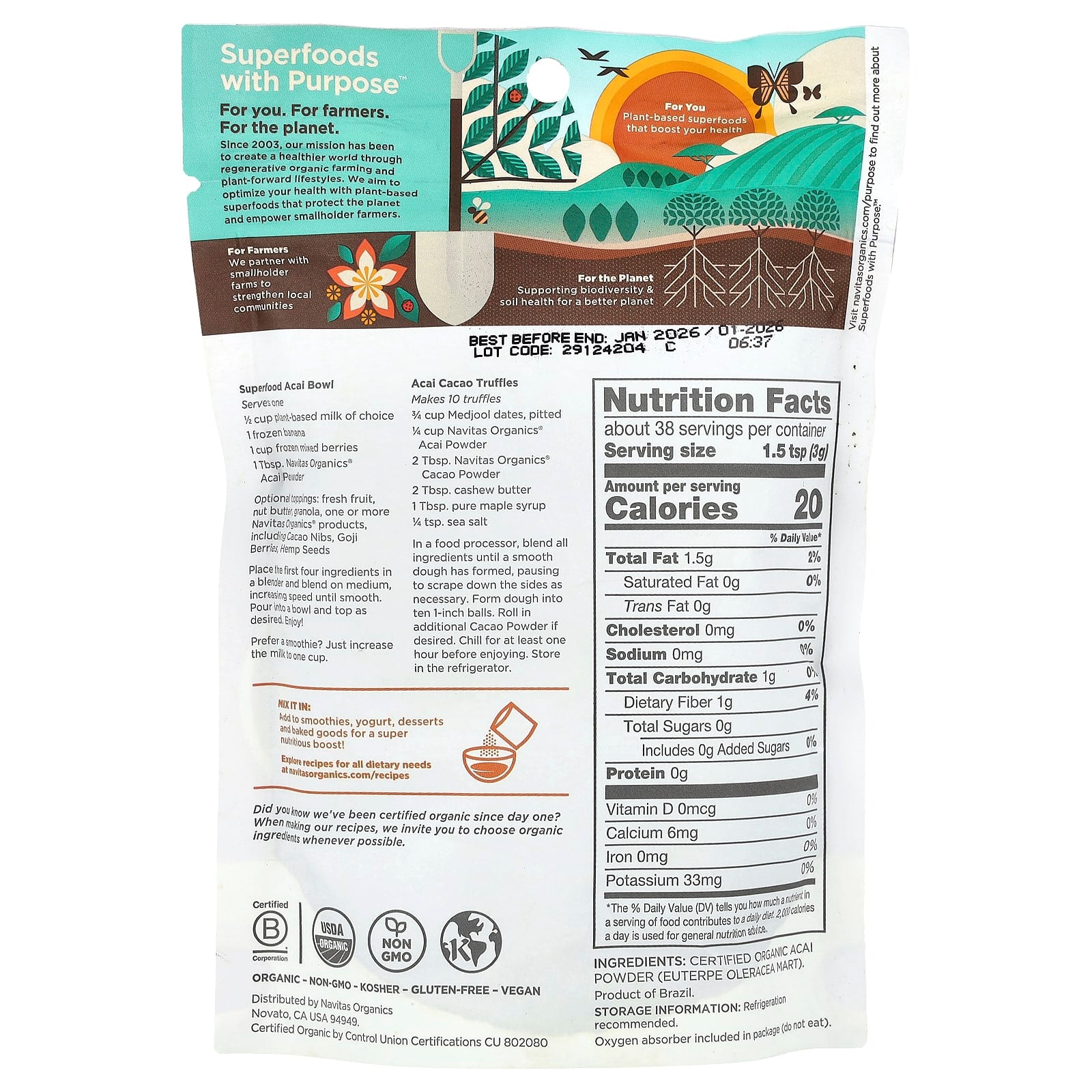 Navitas Organics, Organic Acai Powder, 4 oz (113 g) - Image 2
