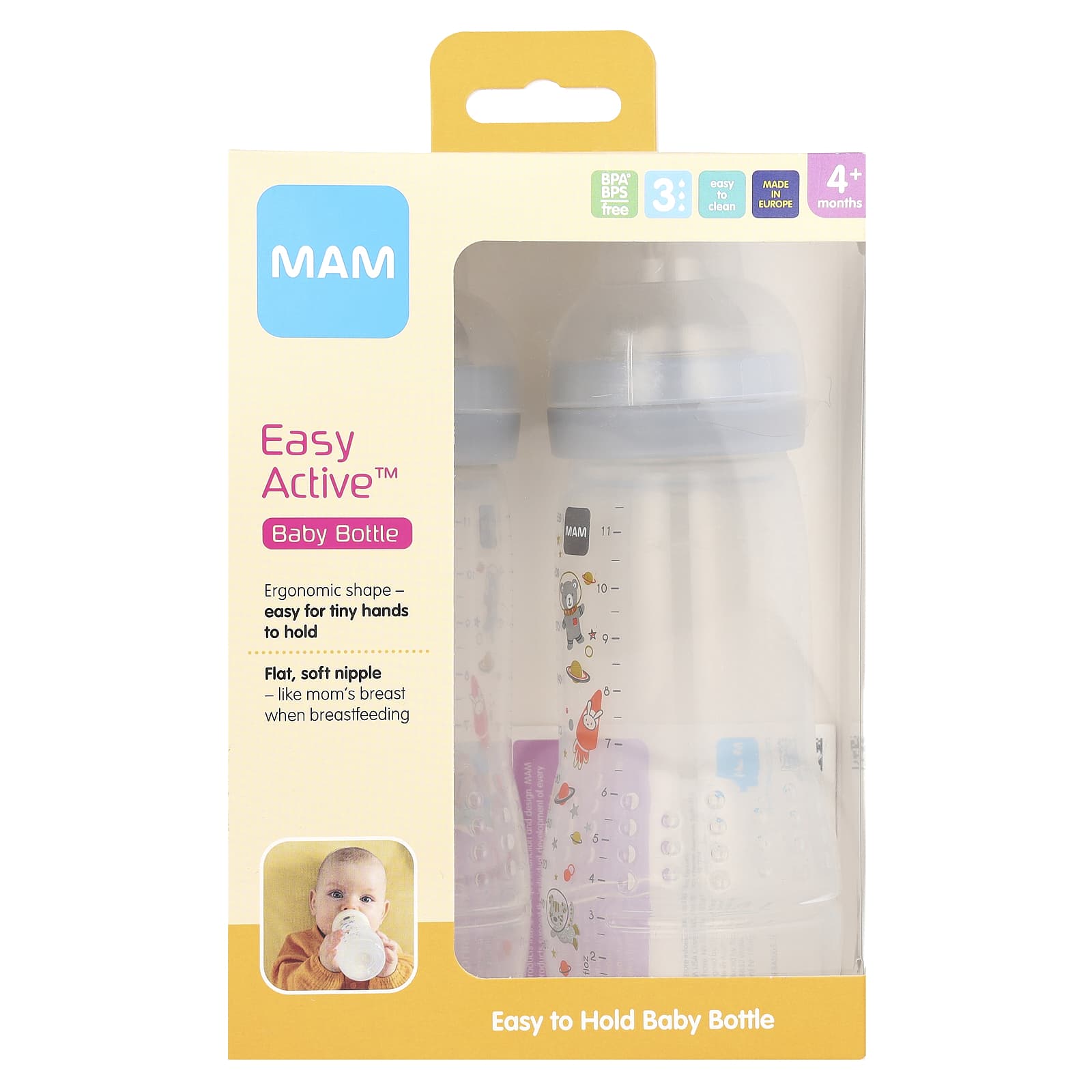MAM, Easy Active, Baby Bottle, 4+ Months, 2 Count - Image 1